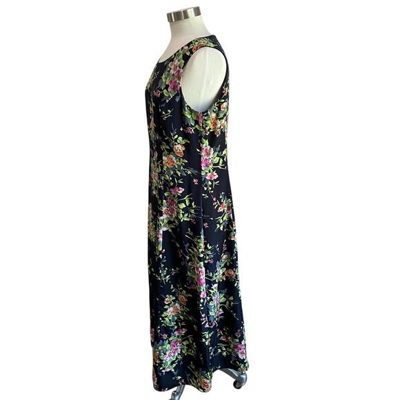 Danny & Nicole Vintage 90s Navy Floral Sleeveless Dress Size 16 Petie - Picture 8 of 14